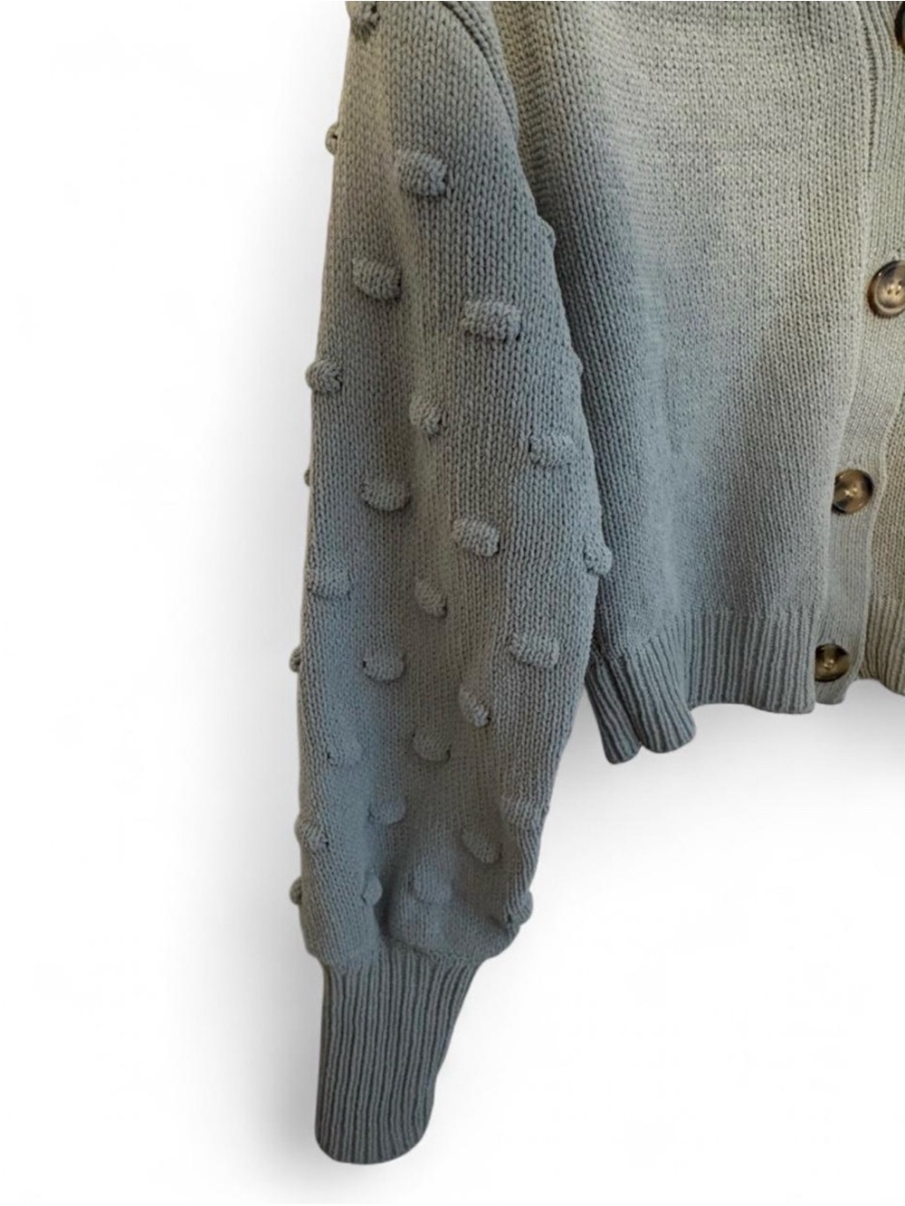 moon & madison Olive Green Cropped V-Neck Bobble-Sleeve Cardigan - Picture 2 of 6